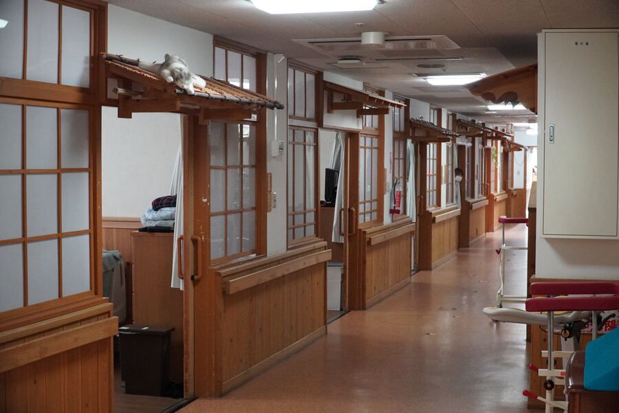 特別養護老人ホーム 岸津苑の様子：昭和の街並みを模した廊下